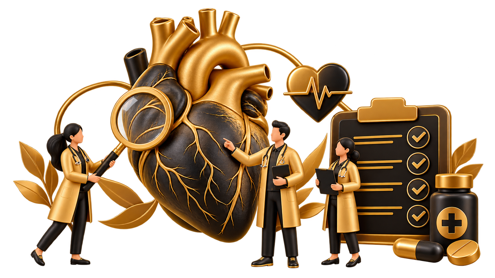 Luxury Black-and-Gold Heart Care Illustration